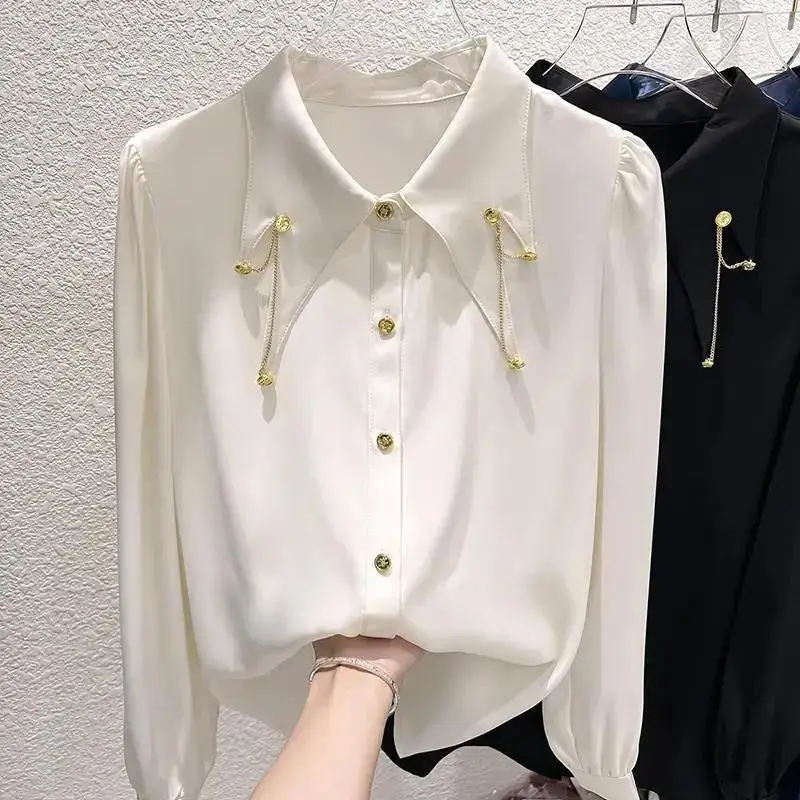 Early Spring Polo Collar Solid Color Shirt Women's Underwear Spring 2023 New French Small Shirt Long sleeved Shirt