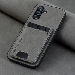 Premium PU Leather Wallet Card Holder Phone Case with Leatherette Bracket Cover - Galaxy Note20 Ultra (Gray)
