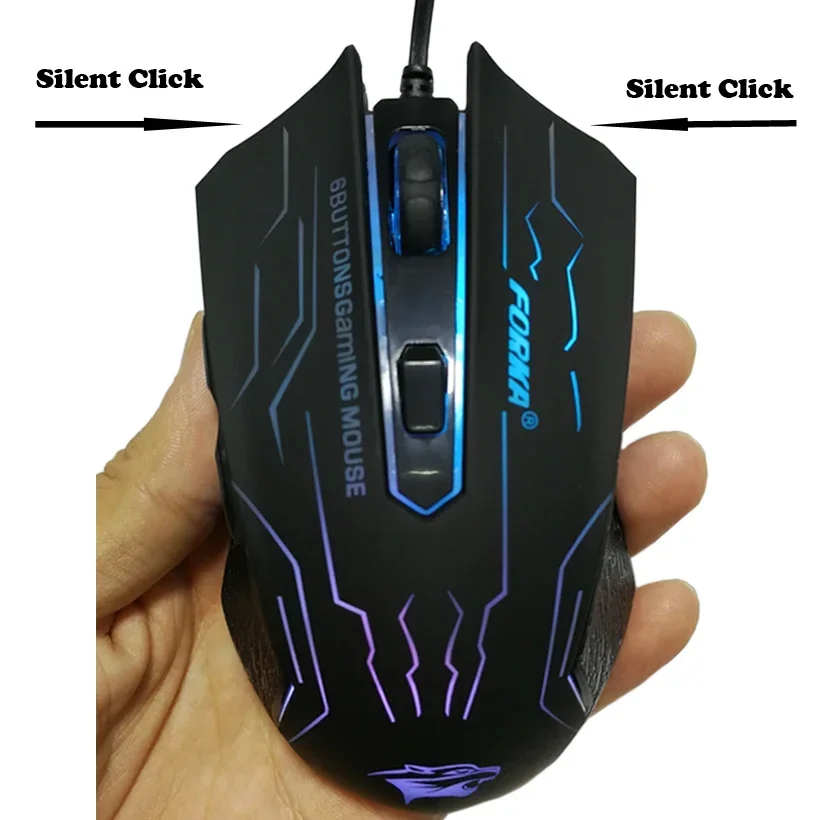 FORKA Silent Click USB Wired Gaming Mouse 6 Buttons 3200DPI Mute Optical Computer Mouse Gamer Mice for PC Laptop Notebook Game gaming mouse