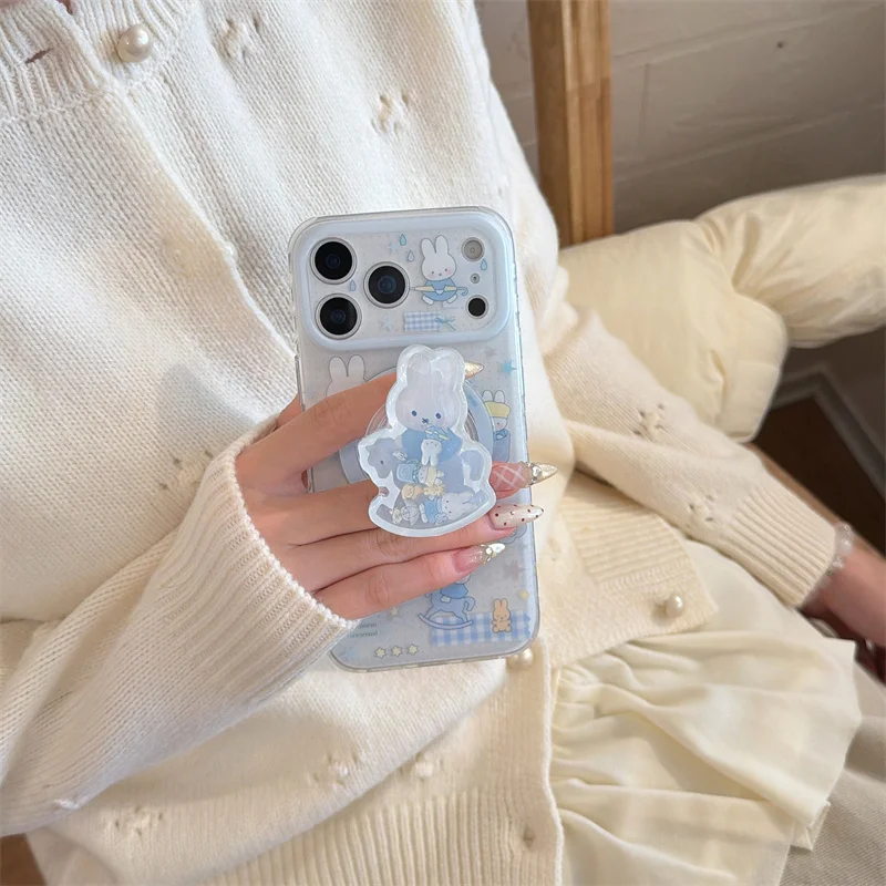 Korean Cute Rabbit Phone Case with Magnetic Stand and Protective Features