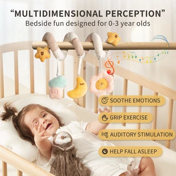 Baby Spiral Hanging Toys for Car Seats, Strollers, and Cribs | Infant Rattle & Plush Sensory Toys 0-12 Months, Beige 2