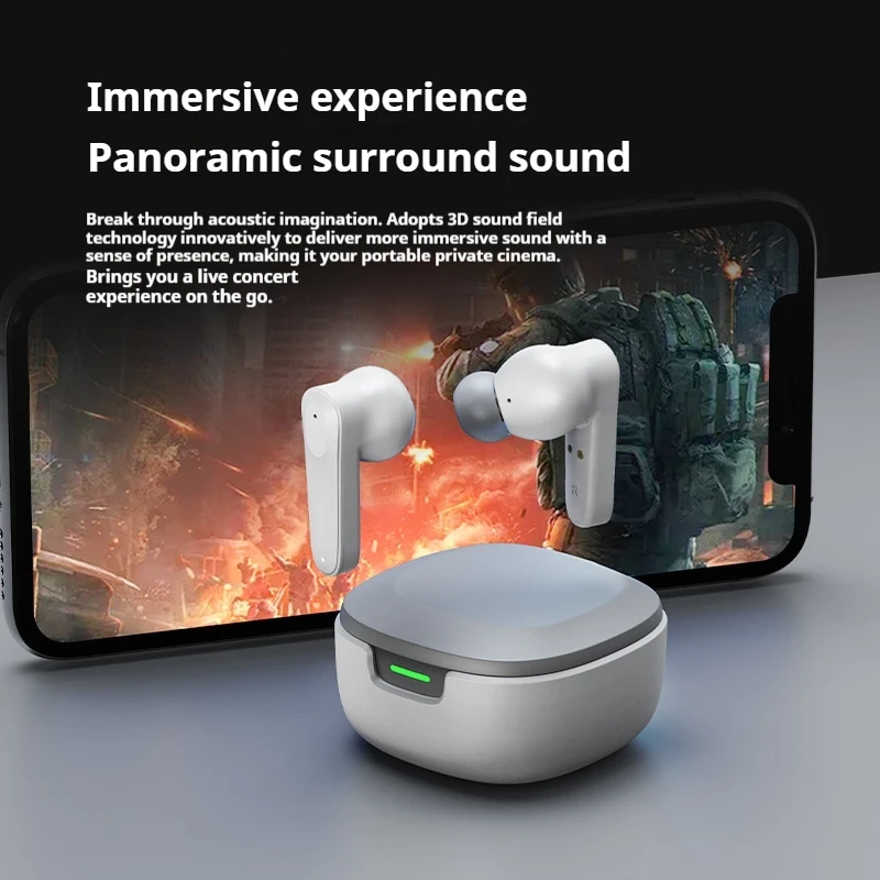 Wireless Bluetooth 5.3 Stereo Earbuds with Mic – ENC Noise Cancelling, Deep Bass, Gaming-Optimized, IPX5 Waterproof