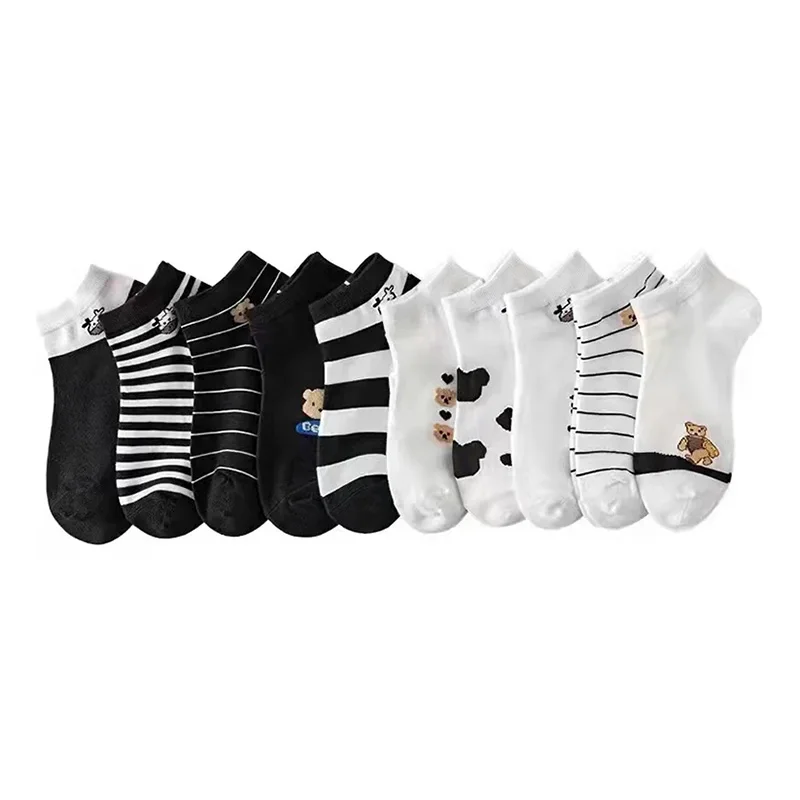 5 paia di calzini bassi con stampa di mucca da donna, estivi, corti, cartoni animati, calzini alla caviglia, carino Asakuchi, traspiranti, per ragazza, piedi, Sokken Set_voghion.com
