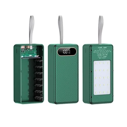 Solderless Fast Charging Portable Power Case with LED Light - 21PCS Capacity, 22.5W Output, Multi - Port Charging Solution (Green No Battery)