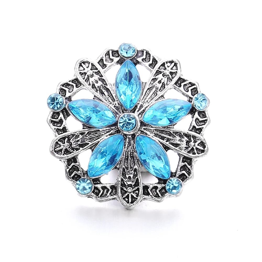 20pcs Rhinestone Flower 18mm Snap Buttons Fit 18mm Snap Bracelets Bangles Snaps Jewelry