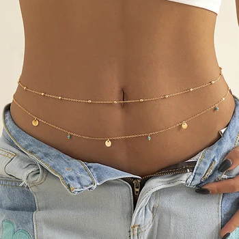 Spring Summer New Boho Minimalism Multilayer Waist Beads For Women Fashion Geometric Sequins Belly Chain Sexy Body Chain Jewelry