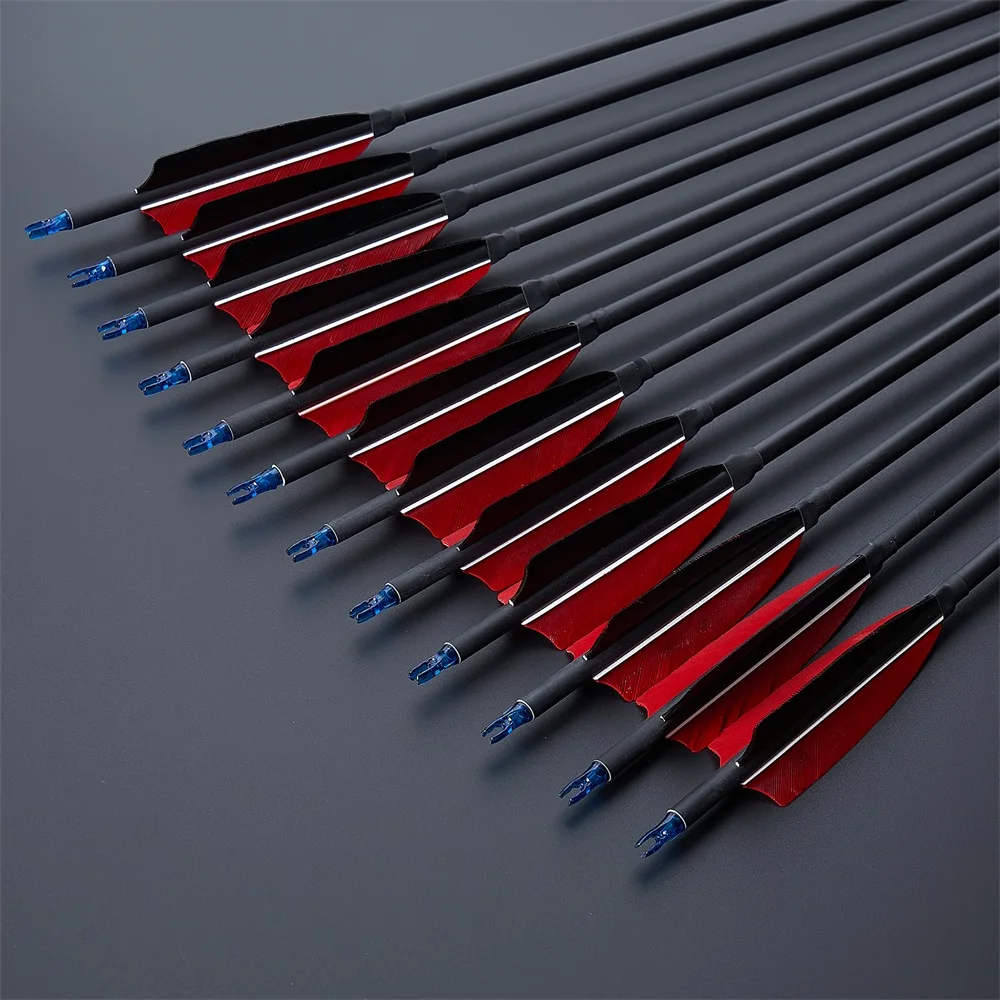 Archery Arrows 31.5inch Carbon with Natural Feather Spine 500 ID 6.2mm for Outdoor Archery Hunting