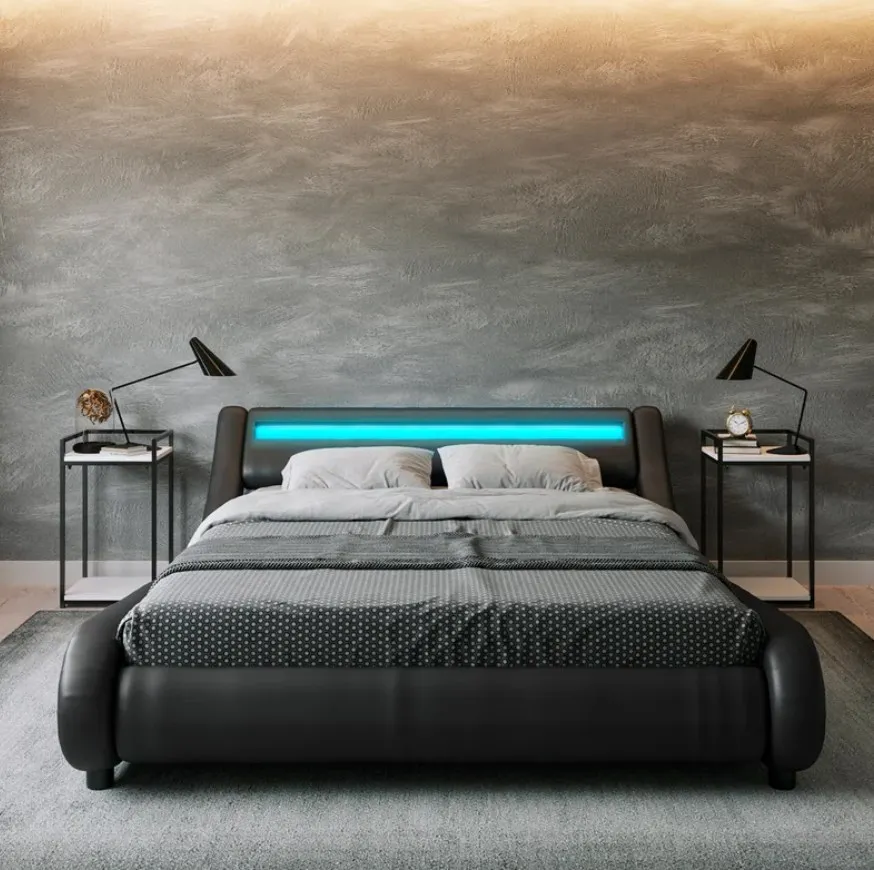 Low profile platform bed frame with headboard deals
