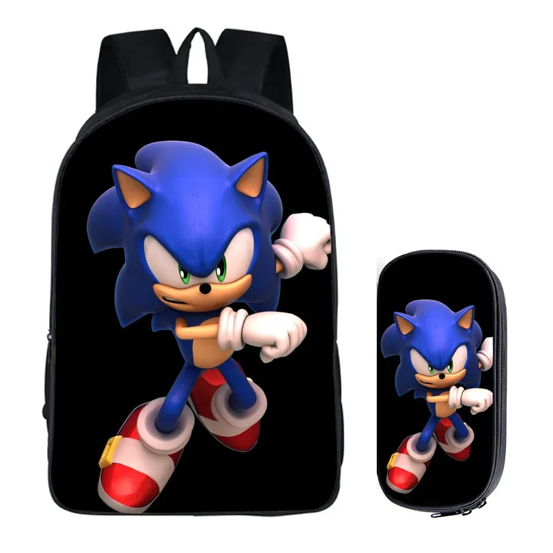 

Two-piece Game Sonic New Cartoon Student Bag Large-capacity Zipper Backpack Pencil Case Sports Travel Children's SchoolBag