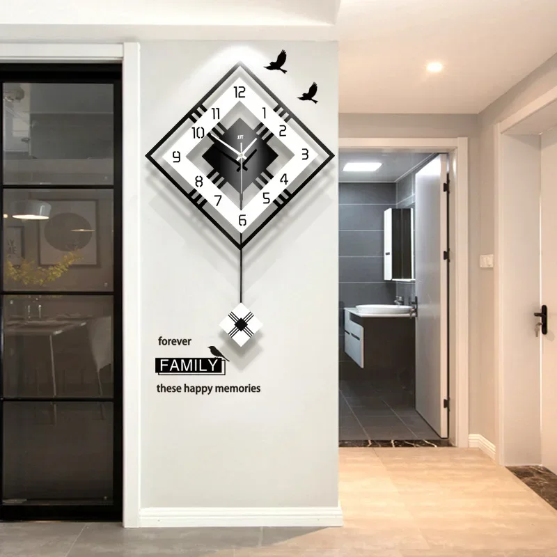 Wall Clock Quartz Clock Mechanism 3D Wall Clock 3D Number Wall Clock 3D Living Room Minimalist Swing Wall Clock Nordic square Home Decoration Hanging Watch Wall Decor Light Luxury Clocks