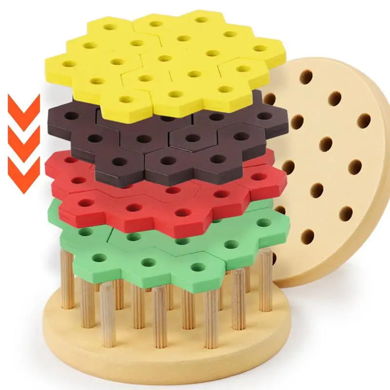 Stacking Hamburger Toy Wooden Educational Fine Motor Play Fake Food Toy Early Development Stacking Activity For Toddler
