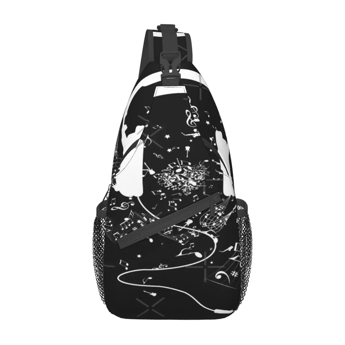 

Headphones And Music Notes White Chest Bag Trendy With Zipper Mesh Bag Out Nice gift Multi-Style