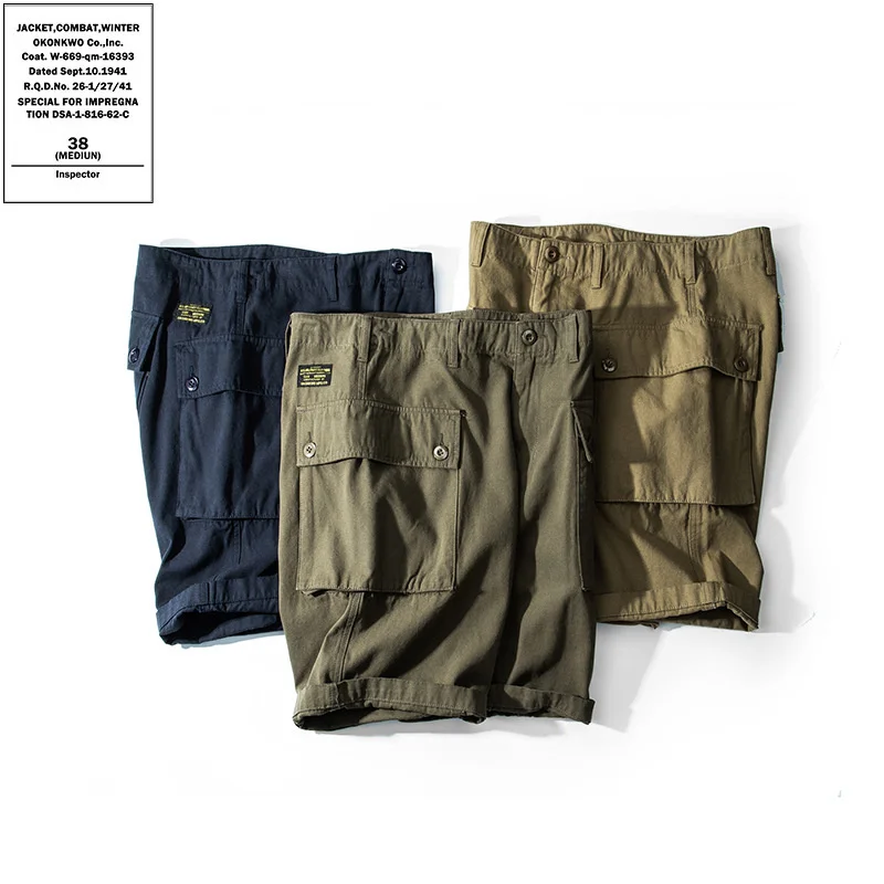 

OKONKWO Canvas Multi Pocket Work Shorts P44 USMC Retro Split Mid Pants Military Outdoor Trekking Sports Hiking Travel Breeches