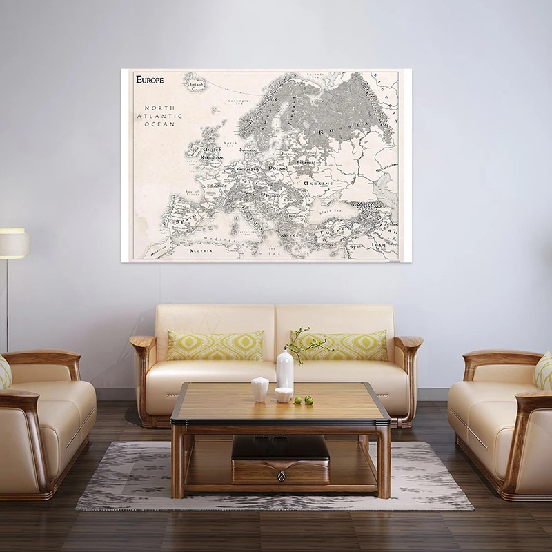120*80cm Retro Non-woven Fabric European Map Non-Smell Map for Cultural Education Poster Decoration Children School Supplies