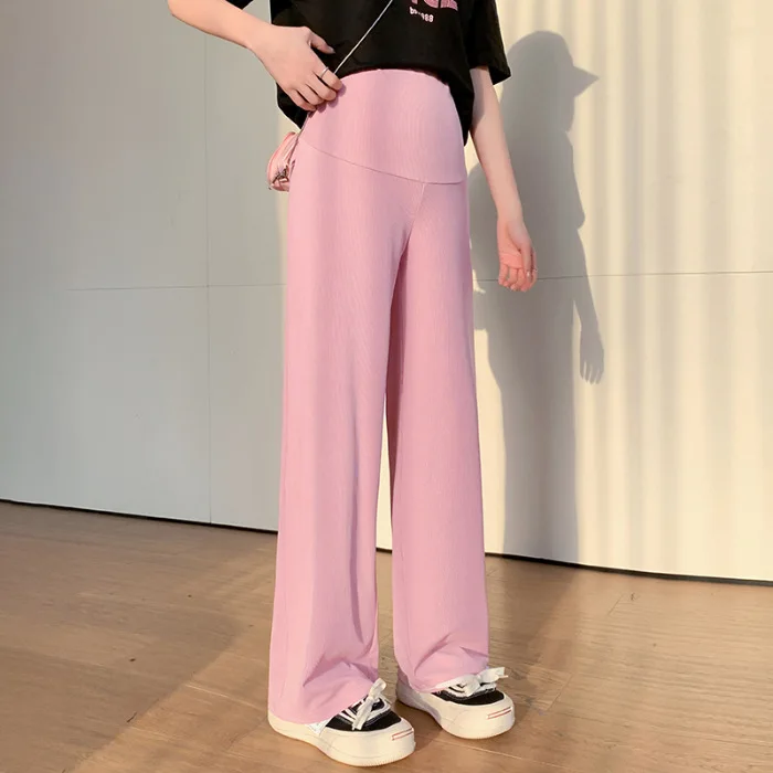 Maternity Clothings Maternity Wide Leg Pregnancy Pants Wear Trousers with Vertical Stripes Clothes for Pregnant Women 4