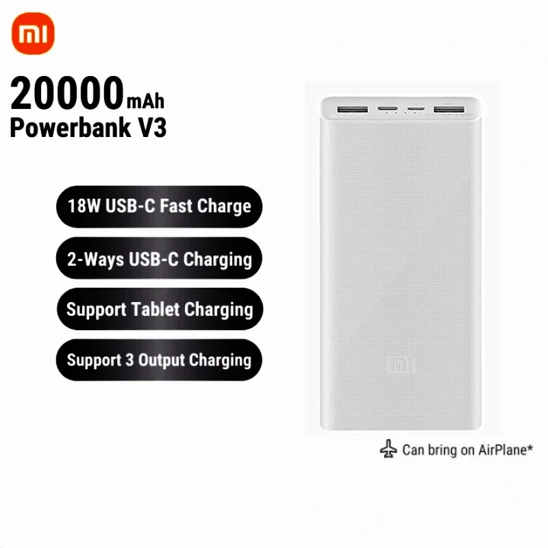 

New Xiaomi Power bank 20000mAh 3 PLM18ZM 18W 2-Way Quick Charging USB C Portable Mi Powerbank 20000 external battery Powerbank