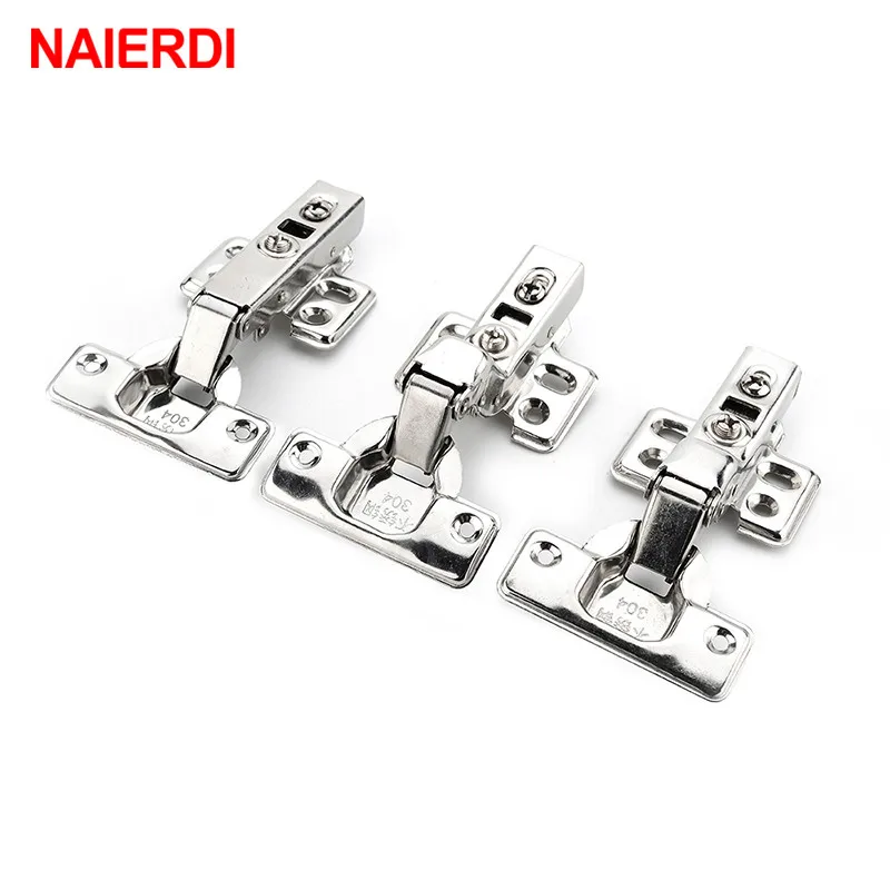 Stainless Steel Door Hinges 4PCS NAIERDI C Serie Hinge Stainless Steel Door Hydraulic Hinges Damper Soft Close For Cabinet Kitchen Furniture Hardware