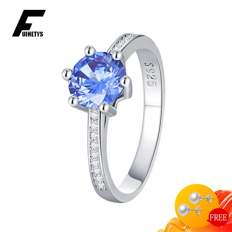 

FUIHETYS Trendy Women Ring 925 Silver Jewelry Ornament with Zircon Gemstone Finger Rings for Female Wedding Party Gift Wholesale