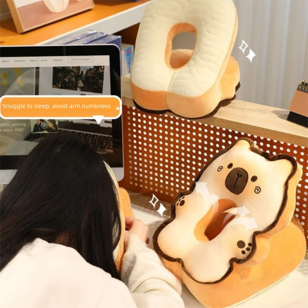 Toast Capybara Office Nap Pillow Plush&Ice Silk Super Soft Cat Hand Warmer Pillow Double-sided Cartoon Dog Waist Pillow Office