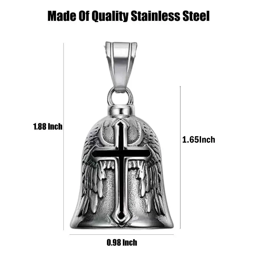 3D Design Motorcycle Guardian Bell Punk Style Retro Biker Good Luck Charm Alloy Wing Design Cross Pendant Bell Daily Wear