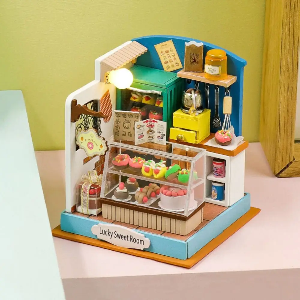 Handmade Coffee Shop Dollhouse Kit Mini Size Wooden Material DIY 3D Puzzle 3D Design Assembly Required Miniature Dollhouse