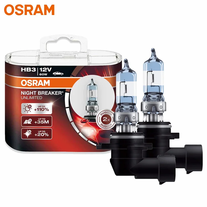 OSRAM Night Breaker Unlimited HB3 9005 P20d 12 в 60 Вт Автомобильная галогенная фара, оригинальные яркие белые авангардные лампы 9005NBU США 2x
