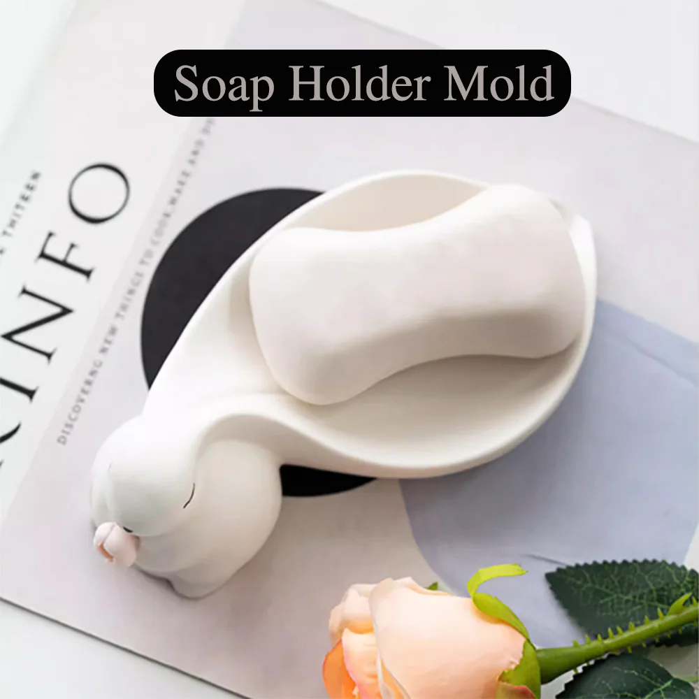 Big Eared Rabbit Soap Box Mold Bagno Drain Soap Dish Storage Sink Toilet Decoration Stampo In Silicone Di Alta Qualità