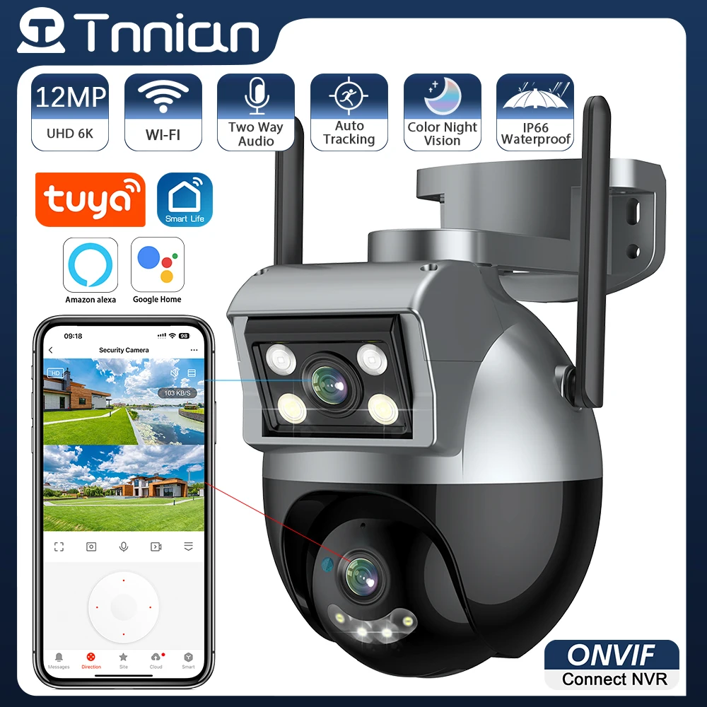 

Tnnian 6K 12MP WIFI Dual Lens PTZ Camera Dual Screens AI Human Tracking Outdoor 4K Security CCTV Surveillance IP Camera Tuya