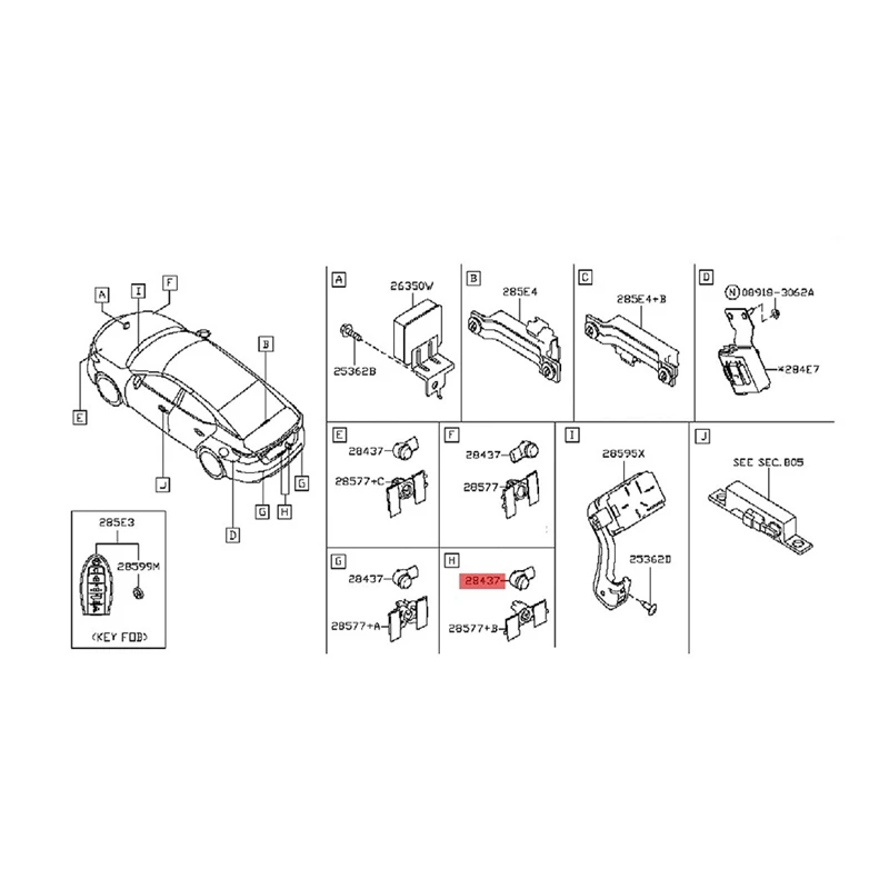 Car PDC Parking Radar Sensor 28438-6CA4B For Nissan Altima Maxima Murano 2019-2023 Reverse Aid Sensor 284386CA4B