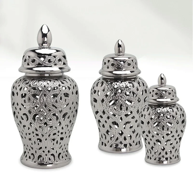 Chinese Hollow Ginger Pot Silver-plated Handicraft Ornament Dried Flower Flower Arrangement Accessories Decorative Storage Tank 2