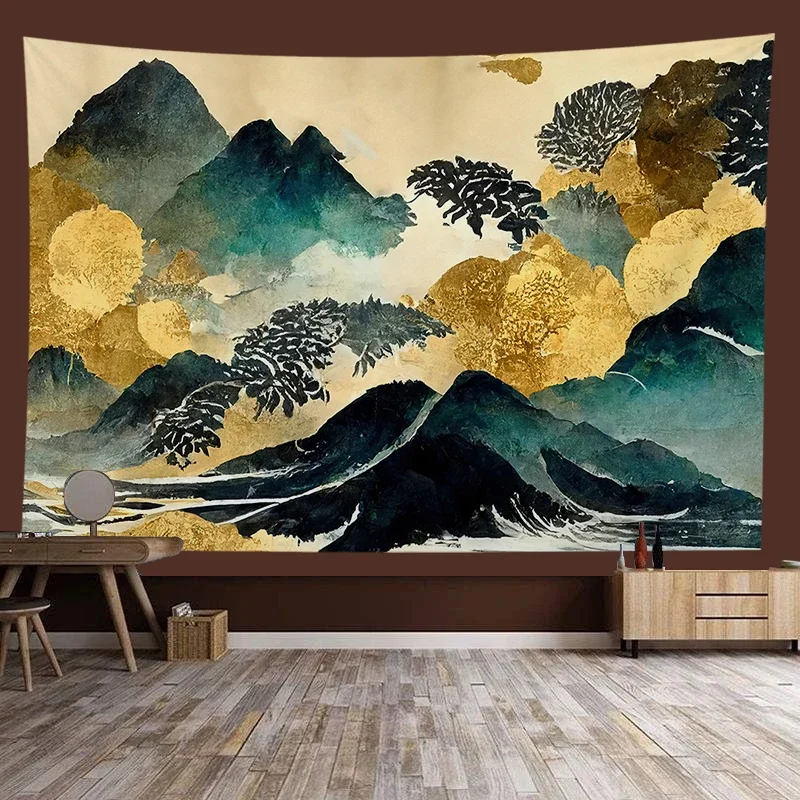 Chinese style landscape painting background tapestry room decoration wall background cloth living room home decoration 1