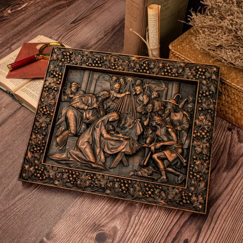 Religious Mural Nativity Scener Birth of Jesus Home Wall Decor Wooden Holy Decoration Gift