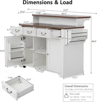 Rolling Kitchen Island with Power Outlets, 3 Drawers & 4 Door Shelves, Mobile Cart for Dining Room & Kitchen, White 3