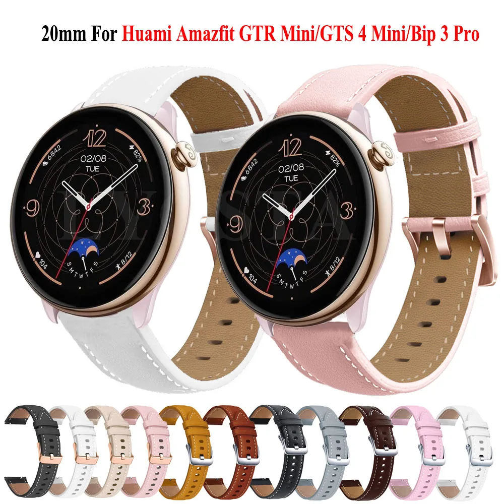 Cinturino In Pelle Da 20Mm Per Huami Amazfit Gtr Mini Bracciale Sportivo Per Xiaomi Amazfit Gts 4 Mini/3 2/Bip 3/U Pro/Gtr 42Mm/Bip S/Gts4