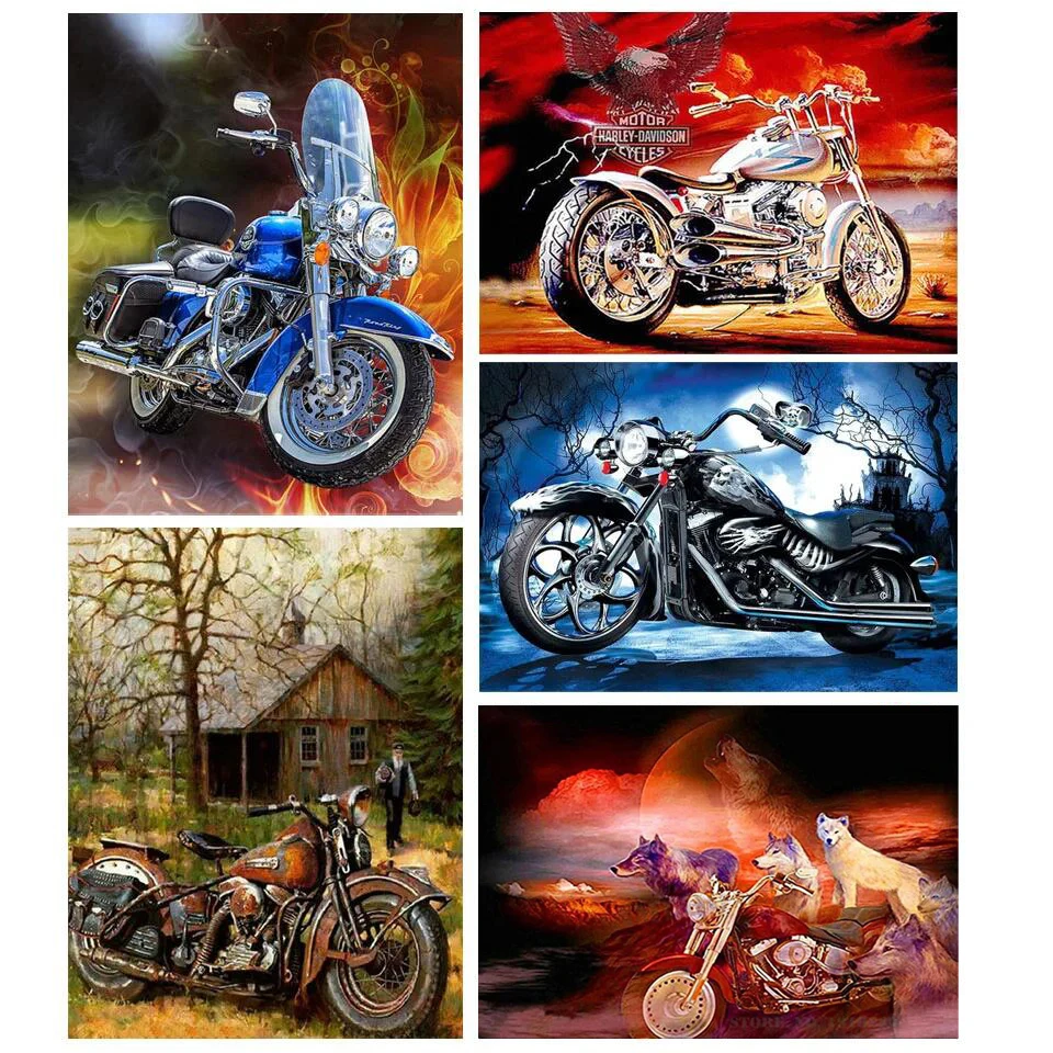 DIAMANTINY Level Up – Cuadro Mosaico De Diamantes | Retro Motorcycle En Lienzo 32x30 Cm | Kit De Cristales 3D Con +3000 Gemas | Actividad Relajante Para Mayores De 8 Años