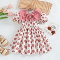 Body Girls Puff Sleeve Summer O-neck With Bow Polka Dot Princess Dresses Children Casual Clothes Fashion 2-6 Years