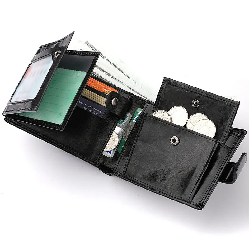 Men's Wallet Rfid Vintage Oil Wax Leather Threefold Wallets for Men Credit Card Holder Purse Money Bag Wallet Man - 4