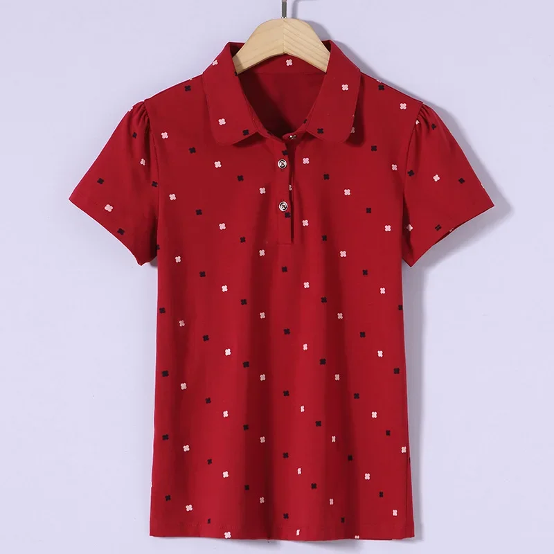 

New short-sleeved T-shirt ladies summer lapel printing gray22
