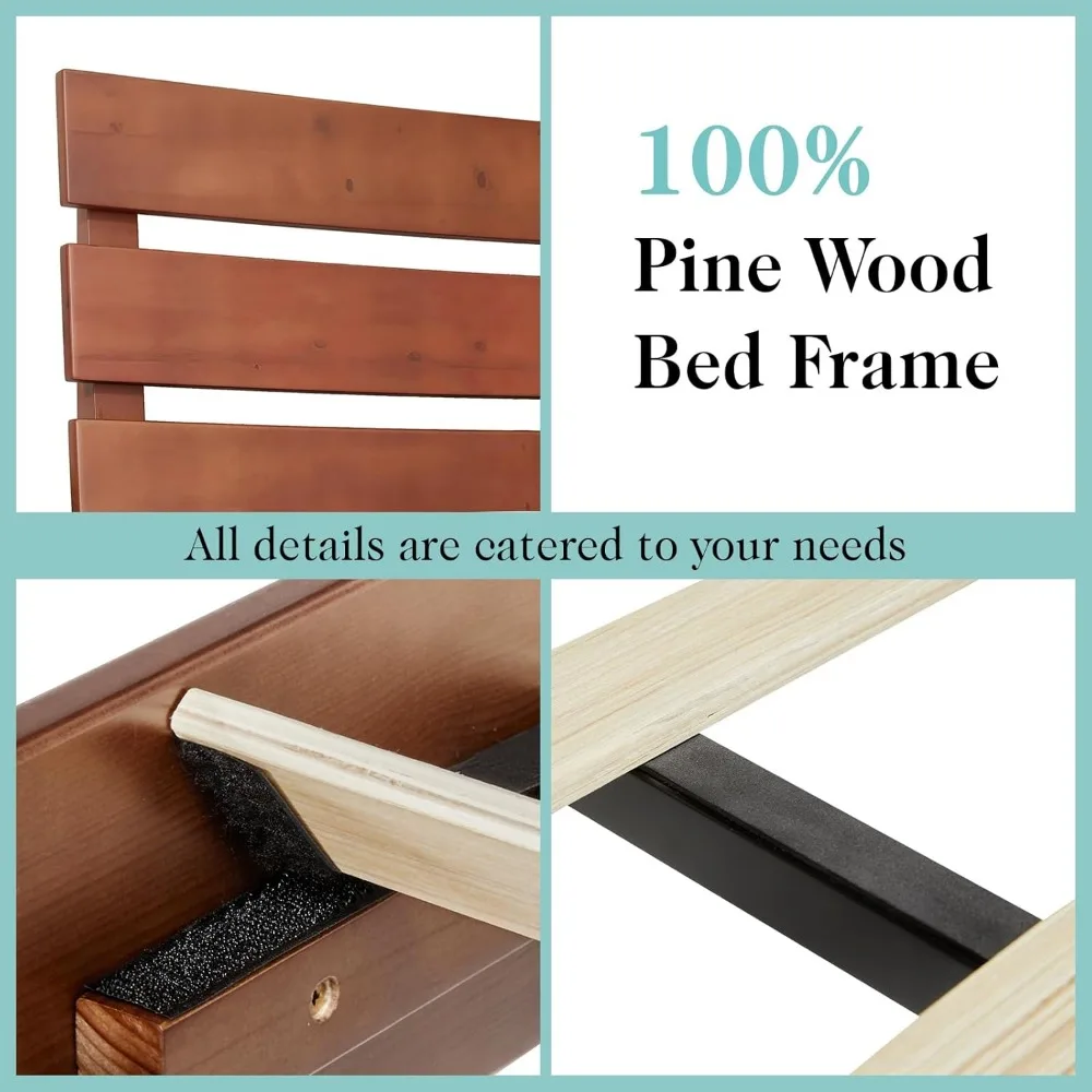 Solid Wood Bed Frame, 14 Inch Queen Size Japanese Bed Frame, Solid Wood Slats Support, No Box Spring Needed, Bed Frame 5
