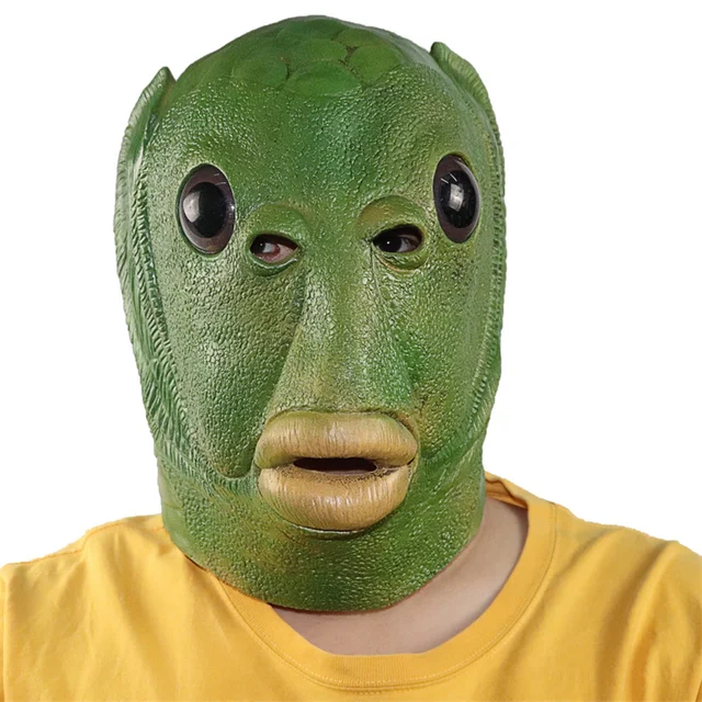 Adult Funny Ugly Green Fish Mask Latex Cosplay Party Halloween Alien Headwear Party Horror Spoof Supplies