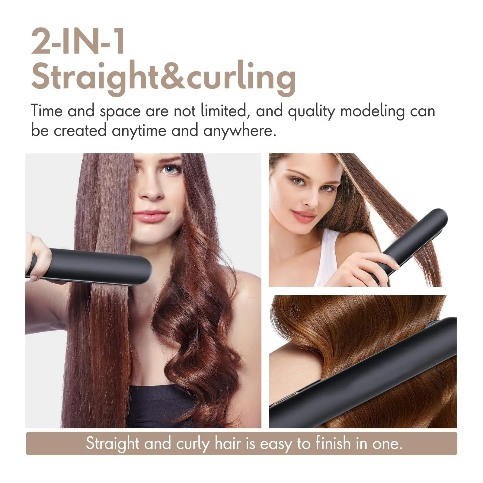 USB Charging Portable Cordless Curler Styling Tool USB 5000mAh Wireless Flat Clip Floating Plate 2 in 1 Hair Straightener Curler 3
