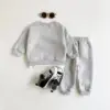 Winter Thickened Newborn Boy Girl 2PCS Plush Letter Printing Casual Suits Outfits Set Children's Clothing 5