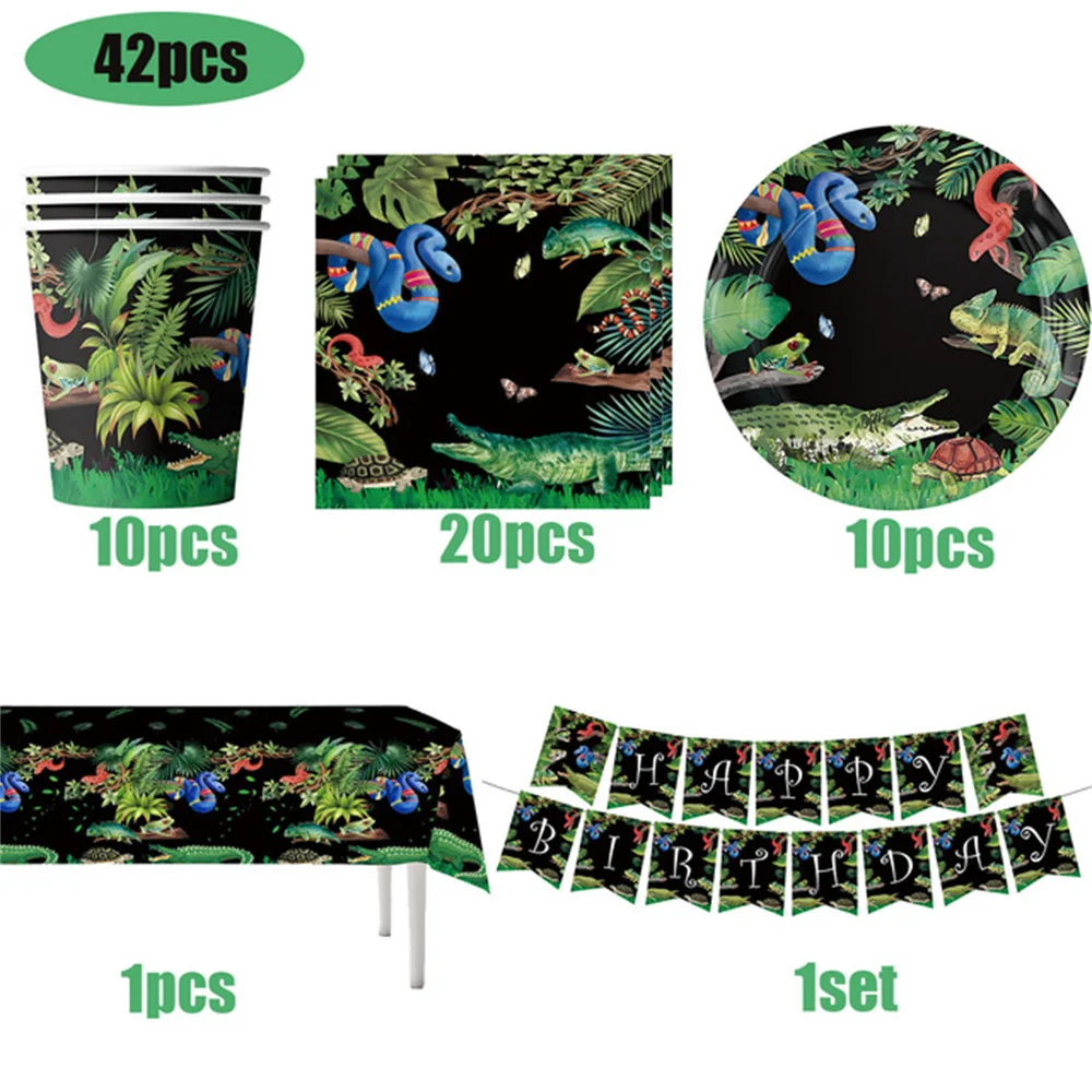 Reptiles Birthday Themed Decor Party Disposable Tableware Napkin Banner Tablecloth Backdrop Kid Balloon Baby Shower Products