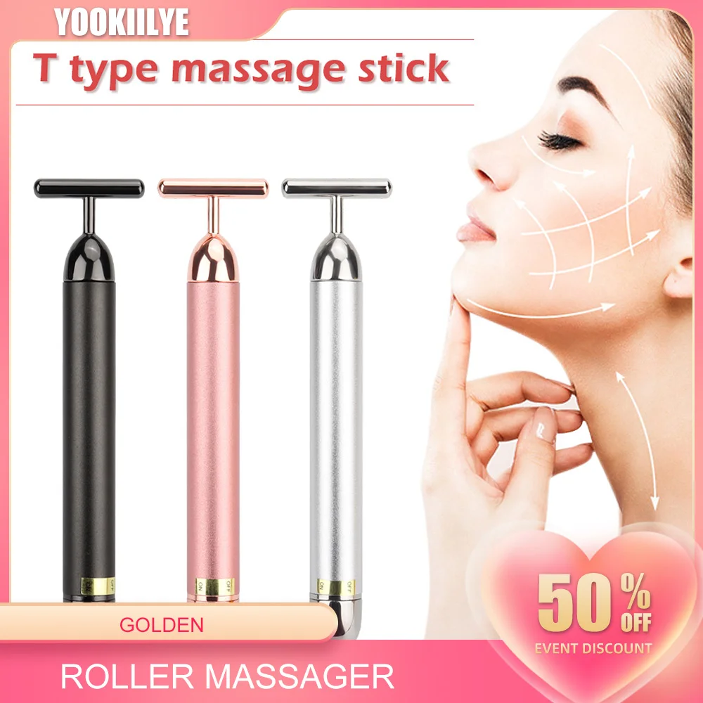 T Shape 24k Energy Beauty Bar Vibrating Facial Roller Massager Face