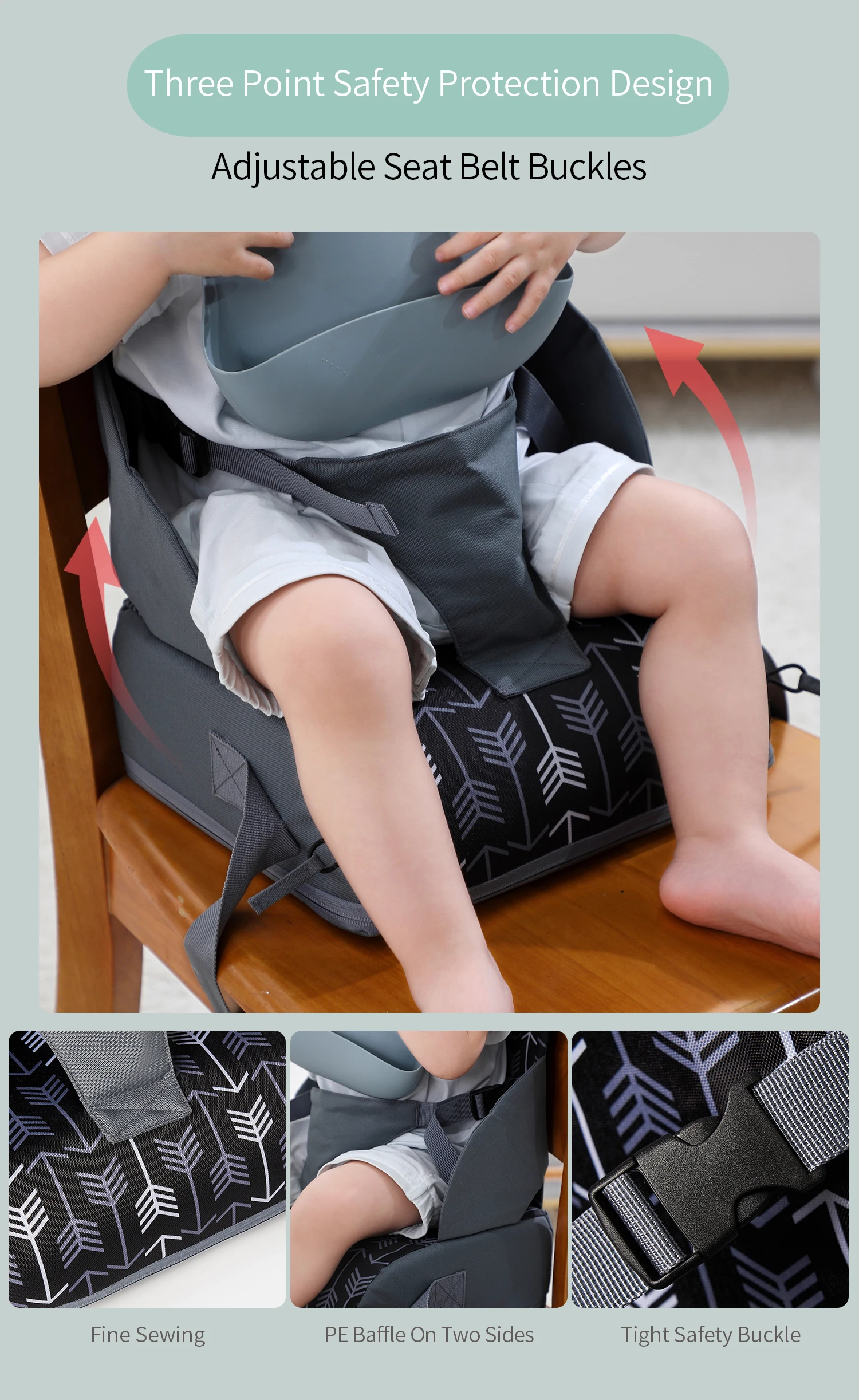 Portable Folding Children Seat Height Cushion Baby Dining Chair Height Cushion Children Product Adjustable Removable