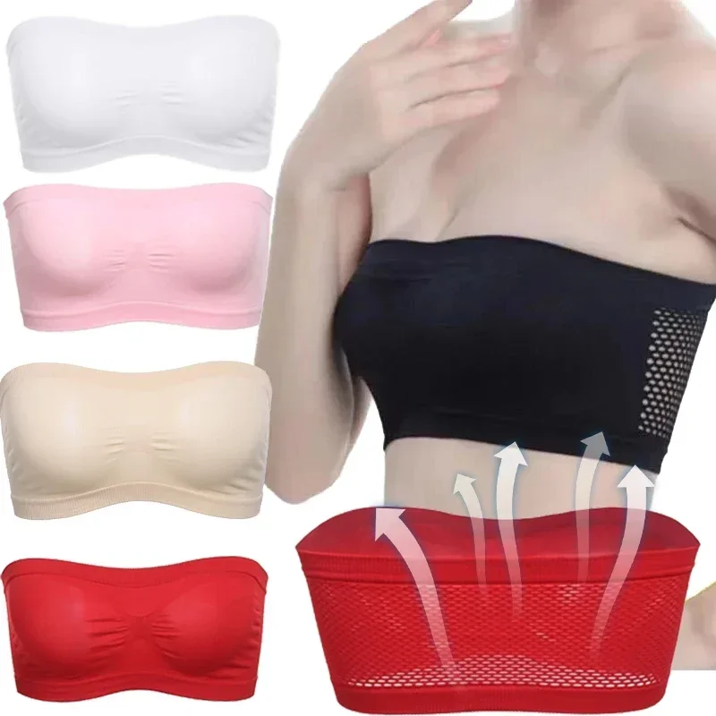 Strapless Traceless Lingerie Women Fashion Solid Color Hollow Out Strapless Anti Glare Breathable One Size Fits All Tube Tops women tube tops