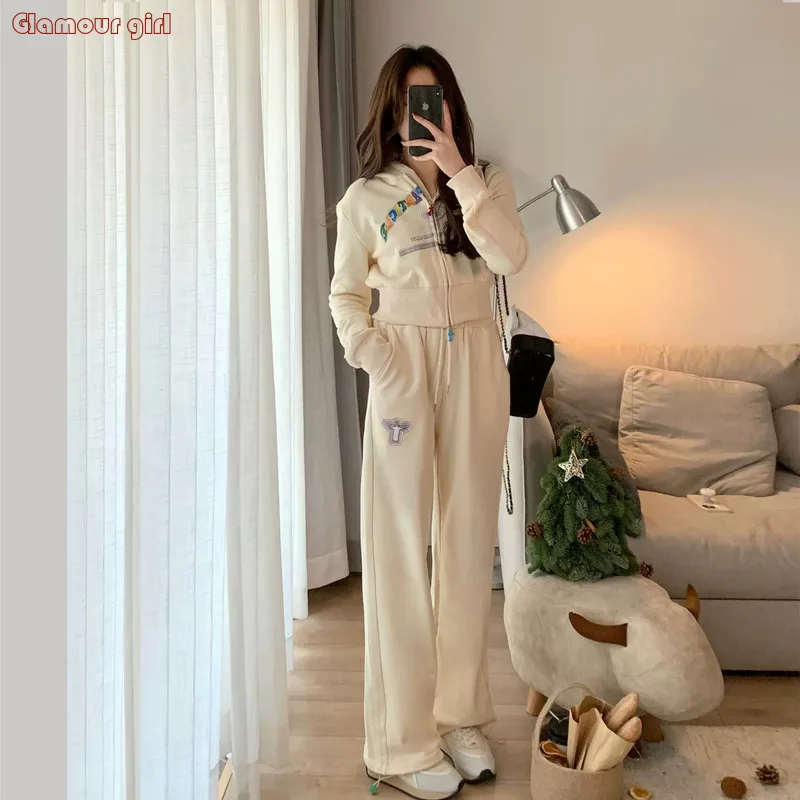 Short Korean Version Sport Women in Spring Autumn, Loose Fitting Slimming Student Hooded Hoodie Fashionable and Casual Tracksuit mens sweatsuits set summer korean version of the harajuku style short sleeved shirt wide leg shorts two piece set sport wear
