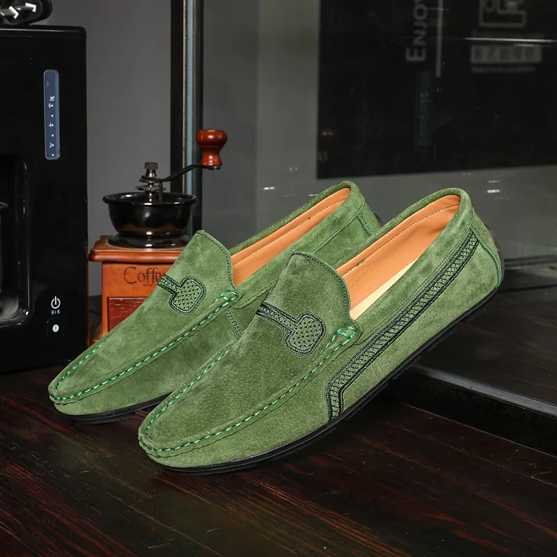 Men Shoes Black Suede Leather Loafers Slip On Walking Driving Moccasin Soft Comfortable Summer Casual Red Flats |
