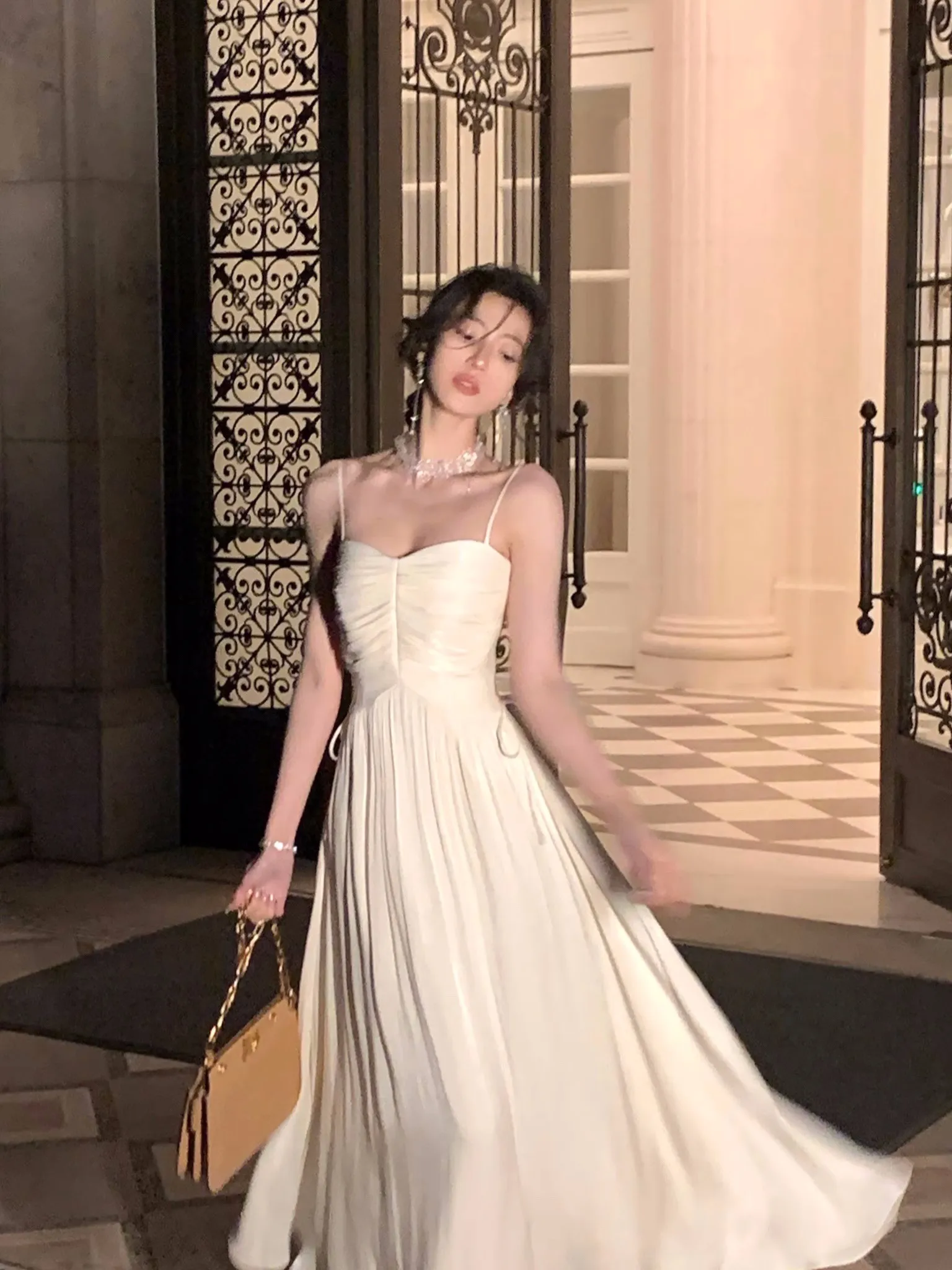 Elegant Shiny Midi Dresses for Women Evening Party Dress Prom Robe Vintage Solid Summer New A-line Spaghetti Strap Vestido Mujer