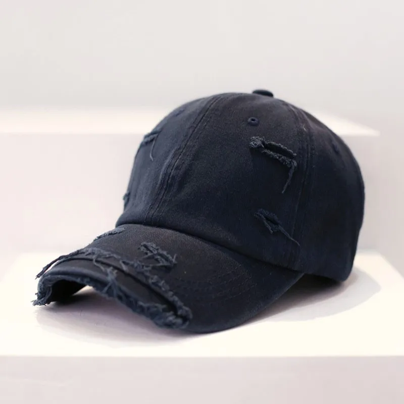 Sun Protection Extended Brim Adjustable Bucket Baseball Cap Distressed Ripped Hole Unisex Hat Men Women Vintage Baseball Cap 6